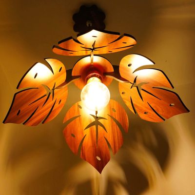 US DZIRE - THE BRAND OF LIFESTYLE 404 Hanging lamp electric antique Wooden Ceiling Lights - with Gold Pendant Lamp shade Night Lamp 40 Watts (Beige, Natural wood teak)