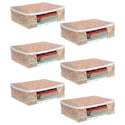 PrettyKrafts Saree Cover Big Size/Wardrobe Organiser/Clothes Storage Bag | Storage Organizer Bag | Zip Closure and Transparent Front | Clothes Storage Bag | Set of 6, Brown | Size: 40 x 35 x 20 cm