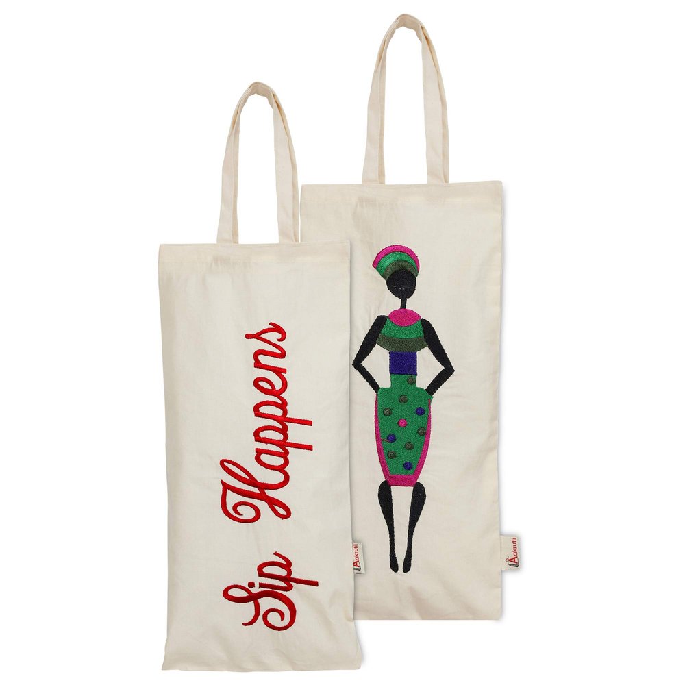 Aakrutii Reusable 100% Cotton EcoFriendly Water Bottle Carry Bags | Wine Holder Bag | Gift Bag (Cream) Pack of 2
