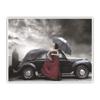 Anne Print Solutions Lady in Elegant Dress and Holding Umbrella Next to Vintage Luxury Car Gumming Vinyl Self Adhesive Sticker (Without Frame) Pack of 1 Pcs Size 24 Inch X 18 Inch* Multicolour view 1