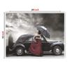 Anne Print Solutions Lady in Elegant Dress and Holding Umbrella Next to Vintage Luxury Car Gumming Vinyl Self Adhesive Sticker (Without Frame) Pack of 1 Pcs Size 24 Inch X 18 Inch* Multicolour view 2