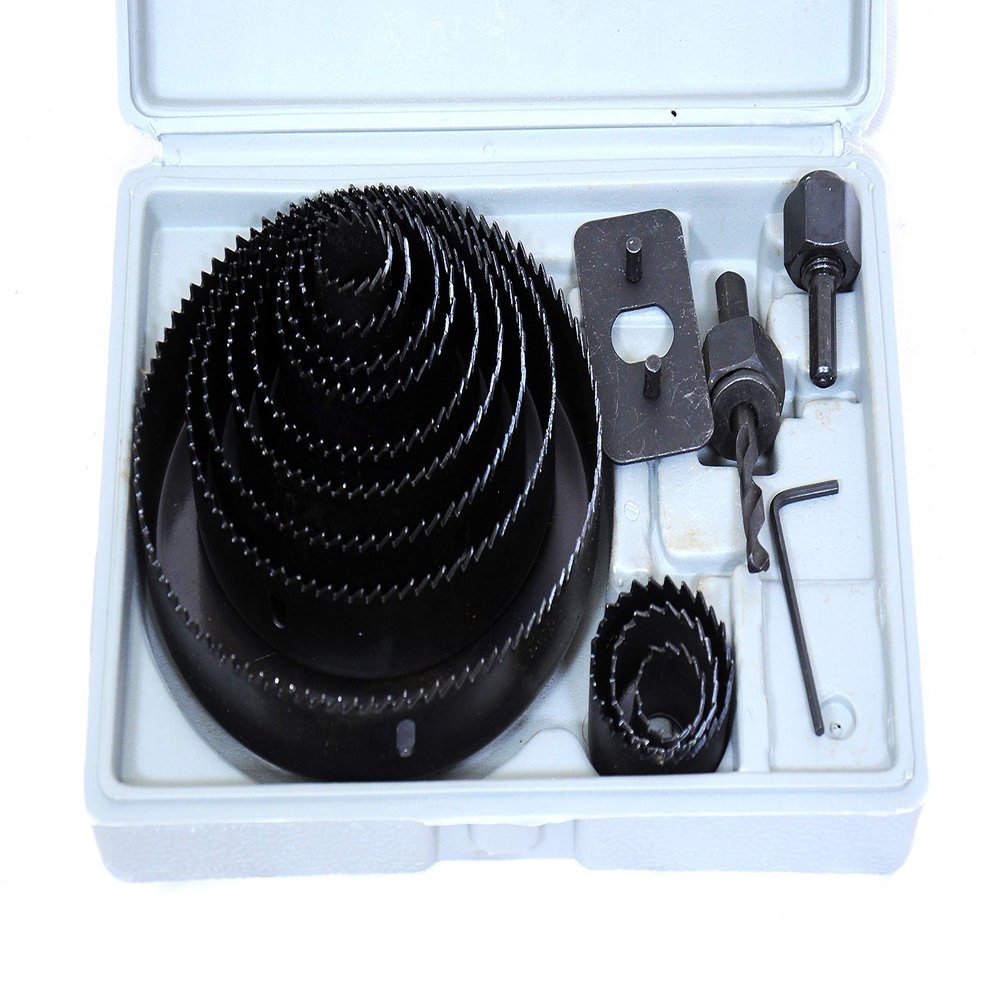 Jon Bhandari Tools 16pc Wood Hole Saw Set | Hardened Steel with Induction Hardened Teeth | Hole Cutter Drill Bit Kit for Wood, Plastic, Rubber, Leather, Mica & Soft Materials | With Storage Case