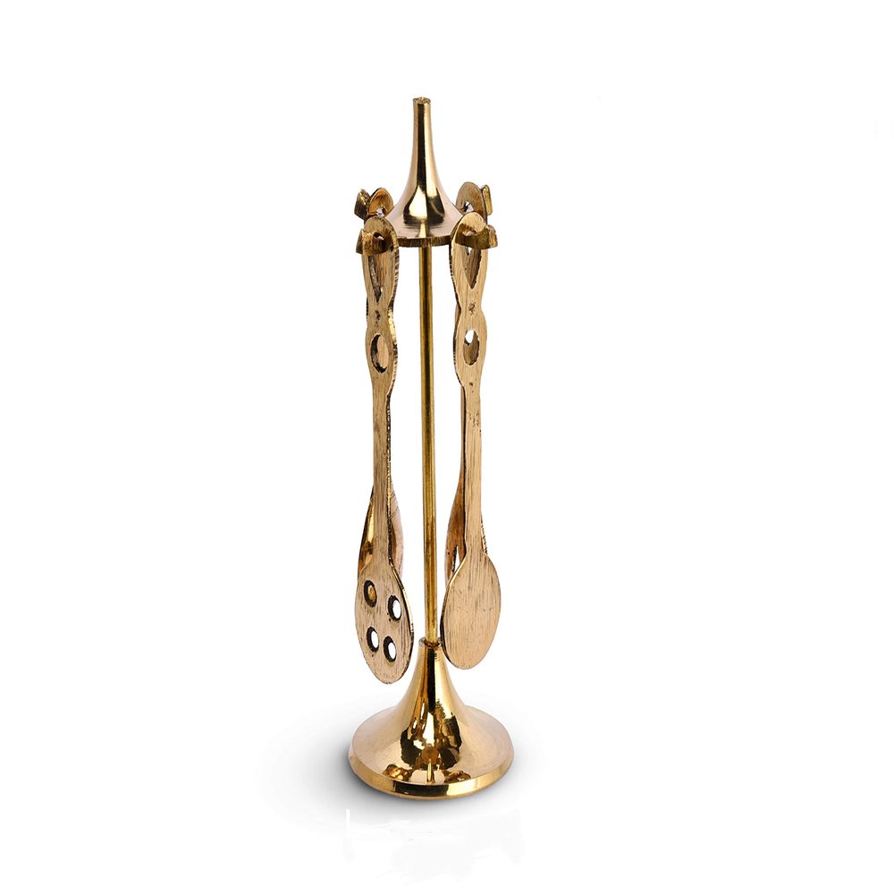 Shripad Steel Home Miniature Brass Spoon Stand (Kids Toy) - for Real Cooking