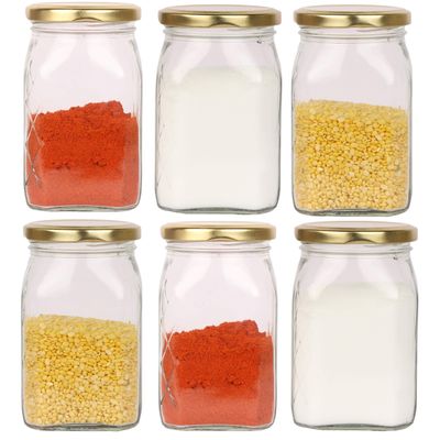 Pure Source India, glass containers for storage, with Air Tight Lid, for Dry fruits, Biscuits, Masala, Food Fridge Storage- 250 Gm, Squire, Set Of 6.