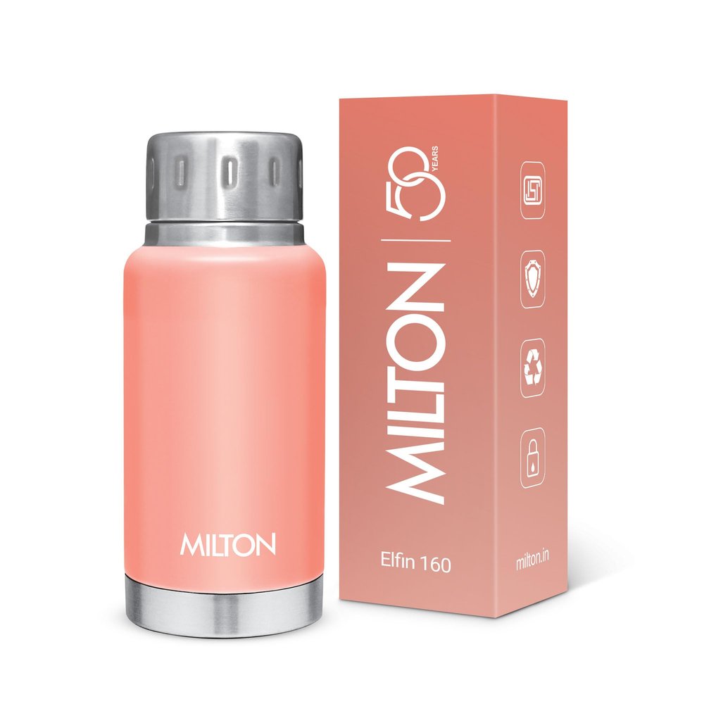 Milton Elfin 160 Thermosteel Water Bottle 160 ml, 24 Hr Hot and Cold I Leak Proof Lid, ISI Certified I Vacuum Insulated I for Office, Gym, School I Peach