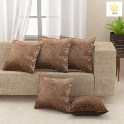 Nendle Velvet Plain Decorative Soft Texture Cushion Cover - Pack Of 5,16X16 Inch|Soft Smooth Solid Fabric|Square Pillow Covers For Bed,Sofa,Office Chair&Seat,Home Dcor (Light Brown),500 TC
