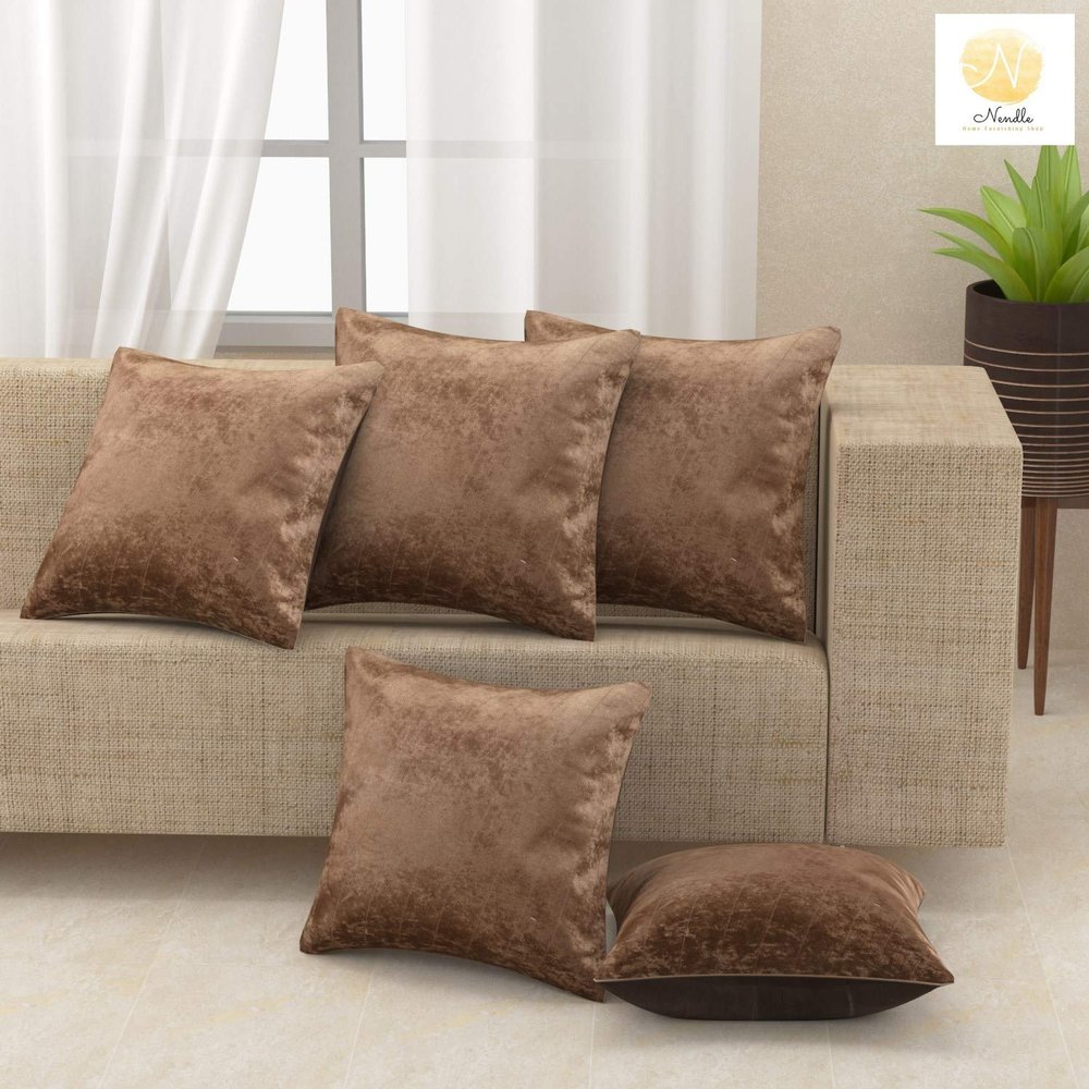 Nendle Velvet Plain Decorative Soft Texture Cushion Cover - Pack Of 5,16X16 Inch|Soft Smooth Solid Fabric|Square Pillow Covers For Bed,Sofa,Office Chair&Seat,Home Dcor (Light Brown),500 TC