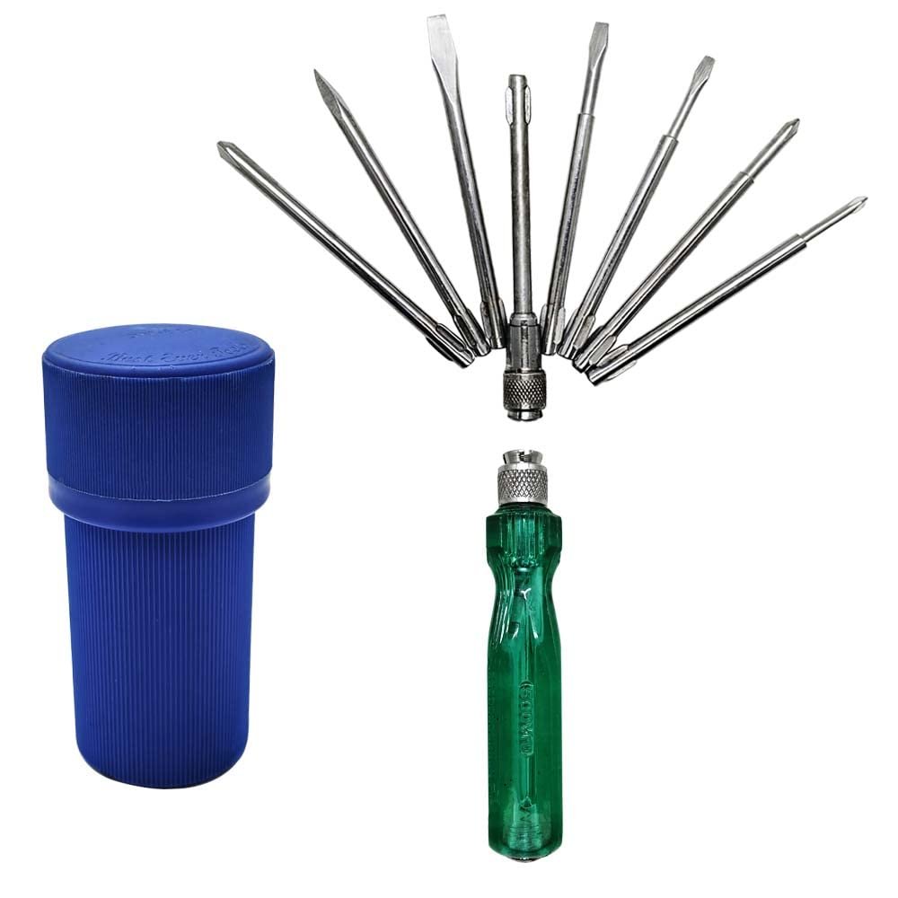 Volo Screw Driver Set - Neon Bulb with eight blades in 6mm Dia Consisting Extn. Rod-(9 Pc Set).