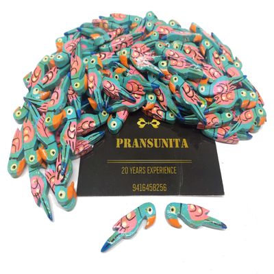 PRANSUNITA Wooden Parrot Beads (3.5 cm) Used for Art and Crafts, Dresses, Beading, Pendant Jewelry Making, DIY Crafts & School Project etc Pack of 50 - Color -Blue