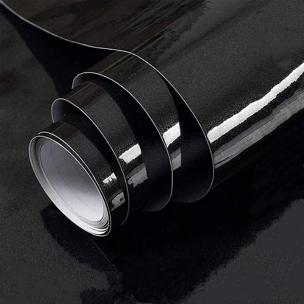 Elton Black Glossy Adhesive Decorative Vinyl Shelf Liner Decorative Self Adhesive Vinyl Sheet for Table top,Furniture, Almirah and Other DIY, Renovation Projects 24 X 48 Inches