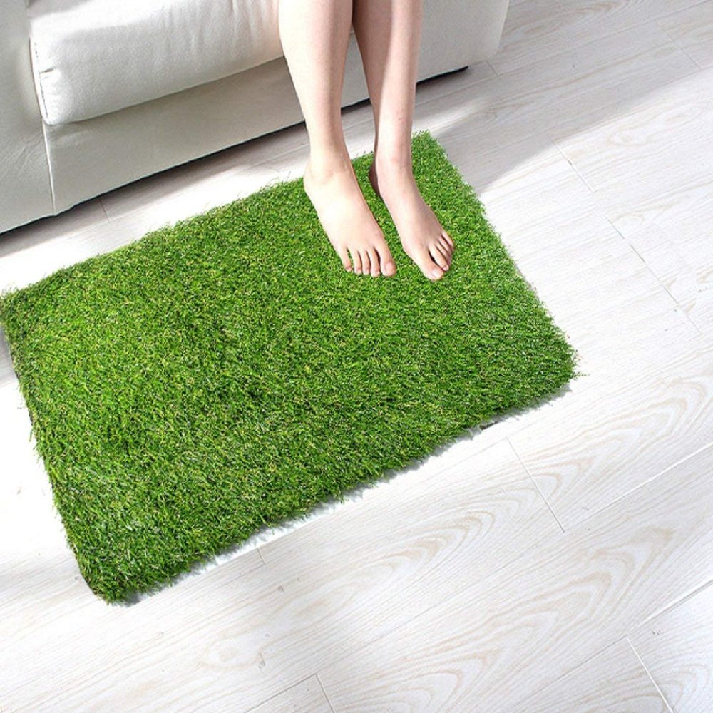 CHETANYA Loomtex 35MM Loomtex High Density Artificial Grass Mat for Terrace, Garden, Balcony with 4 Layers Protection Doormat (Natural Green, 37x57cm) - Set of 2