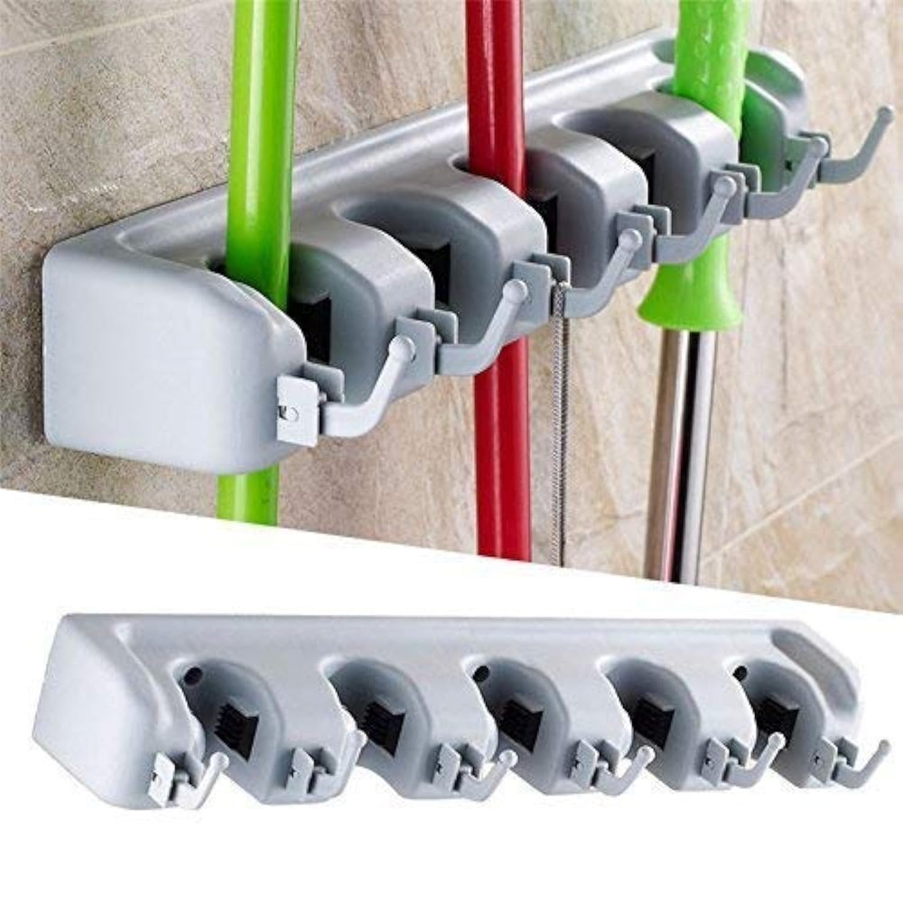 Mop Broom Holder, Wall Mounted Commercial Organizer Storage Rack for Garden Tools, Kitchen, Garage and Laundry