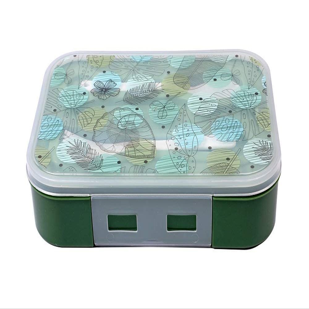 Param Abs Plastic Folding Lunch Box For Kids And Adults, Leak Proof Lunch Containers With 3 Compartments (Green), 120 milliliter