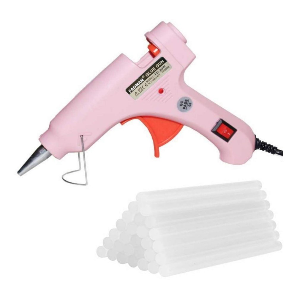 Fadman Electric 20W Pink Mini Hot Melt Glue Gun With 50 Pcs Hot Melt Glue Stick Standard Temperature Corded Glue Gun (7 mm)