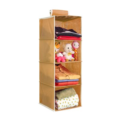 PrettyKrafts F1231 4 Tiers Clothes Hanging Organizer, Wardrobe for Regular Garments, Shoes Storage Cupboard, Hanger Bag - Beige