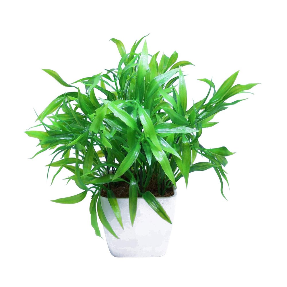 PINDIA Artificial Miniature Leaf Plant with Plastic Pot (Green, 1 Piece)