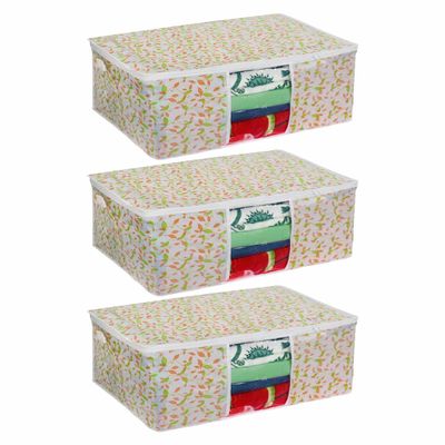 PrettyKrafts Set of 3 Non Woven Underbed Storage Bag with Handles, Clear Window & Zipper Lock | Quilt, Comforter & Blanket Cover Organiser | Foldable Cloth Storage Closet Bag (62x45x30cm, MultiColor)