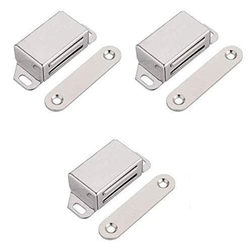 Nixnine Stainless Steel Door Catcher, Door Magnetic Stopper Door Magnetic Holder, Door Magnet Cabinet, Drawer, Cupboard, Dresser, Wardrobe & Door Stopper (No-2 - Matte Finish) Pack of 3