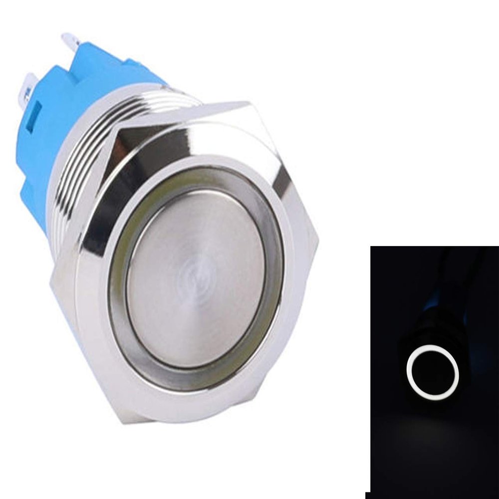 RDR 12 mm Stainless Steel Latching on/off Push Button 5V Switch (White)