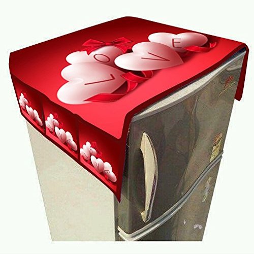 DECORHUT FAB Digital Printed Fridge Top Cover with Utility 6 Pockets - Fabric Jute