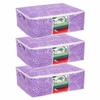Pretty Krafts Set of 3 Non Woven Underbed Storage Bag with Handles, Clear Window & Zipper Lock | Quilt, Comforter & Blanket Organiser | Foldable Cloth Storage Closet Bag (62x45x30cm, Purple Printed) view 1