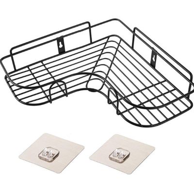 VIHAX Stainless Steel Bathroom Corner Shelf Organizer Storage Hanging Shower Caddy Rack for Bathroom Self-Adhesive Wall Mounted Corner Shower Caddy for Bathroom and Kitchen - Black