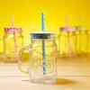 Ash & Roh - 400ml Glass Jar with Straw and Handle | Solid Containers for Juice Water Shakes and Milk | Home and Restaurant Use | Big Mouth Easy to Wash (Reusable Straw Freeee) (4) view 4