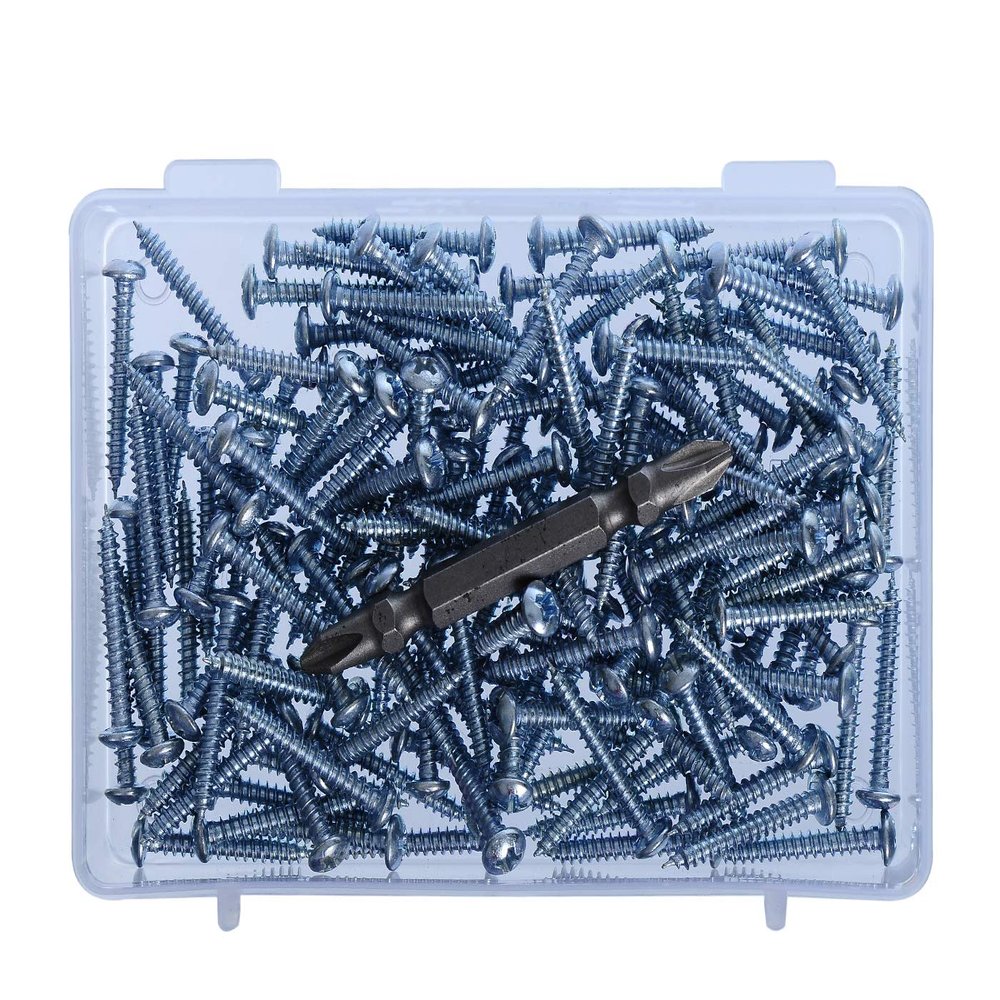 SH RETAIL Zinc Coated (4.2 x 32 mm, 1.25 Inch) Sheet Metal PAN Round Phillips Head Screws with Screwdriver Bit - (200 Pcs)