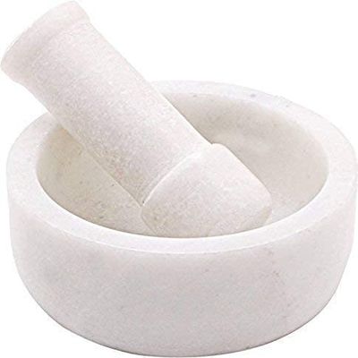 SAMEER SALES Kitchen Tool Mortar and Pestle Set, Kharad, Spice Masher, Spice Mixer Medicine Grinder - 4 Inches - Made of White Marble from Banks of Holy Narmada River - Spice Grinder Masher (WK4)