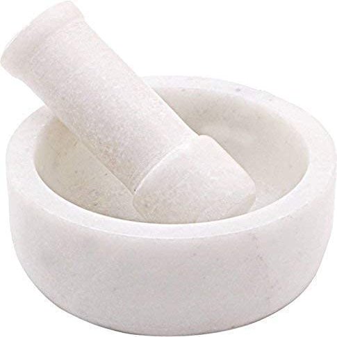 SAMEER SALES Kitchen Tool Mortar and Pestle Set, Kharad, Spice Masher, Spice Mixer Medicine Grinder - 4 Inches - Made of White Marble from Banks of Holy Narmada River - Spice Grinder Masher (WK4)