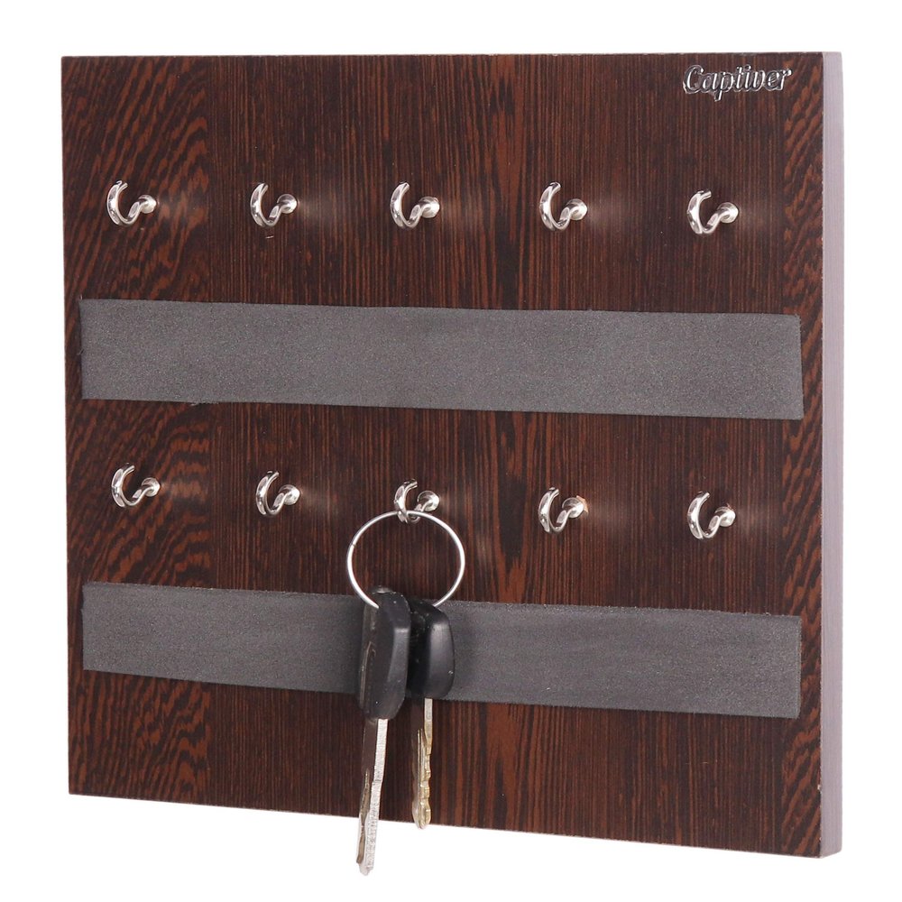 Captiver MDF Wood Wall Mount Key Holder Keyholder (10 Hooks Wenge) Home Office Living Room Bedroom Keychain Storage Decoration Items Organizer Accessories
