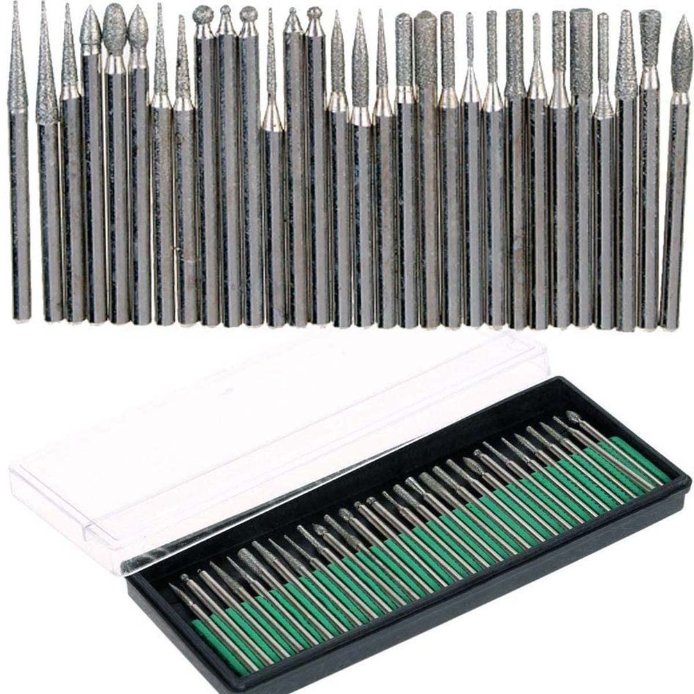 DIY Crafts 30 Pcs 1 Sets - 10 Sets, Steel Diamond Burr Glass Set (Silver) Sets Set/Kit Do it Yourself Kit Diamond Burr Bit, Grinder Carving Set for Rotary Dremel Drill MachineTools (30 Pcs 30x1, Silver)