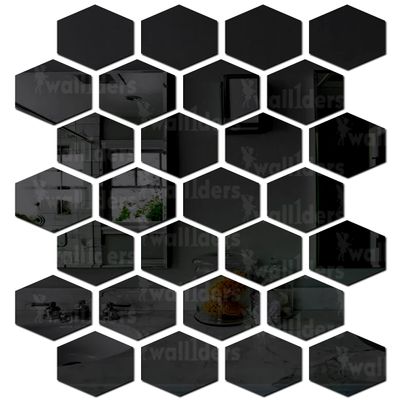 Wall1ders 28 Hexagon with 10 Butterflies Black (Each Hexagon Size 12 cm X 10.5 cm) cm) Hexagon Mirror Wall Stickers, Mirror Stickers for Wall