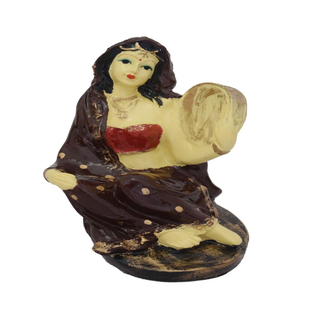 GW Creations Standard Traditional Good-Looking Rajasthani Woman Playinng Dafli Showpieces Home Decorative. Brown (12 * 10 * 19 cm)