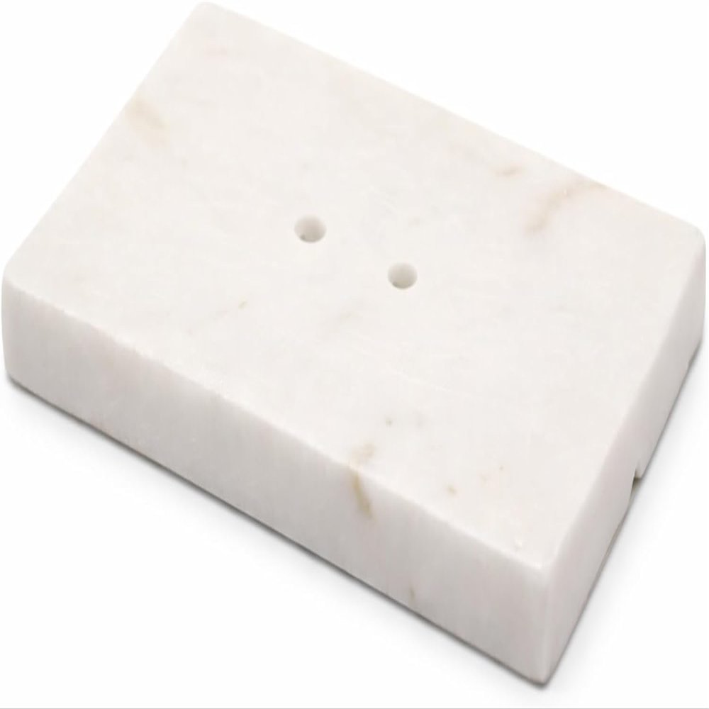 KC KULLICRAFT Natural Marble Soap Dish  Solid Stone Soap Holder for Bathroom Sink & Shower, Heavy Durable Handmade Tray, White Marble Bar Soap Saver (5.7 x 3.5 Inch).