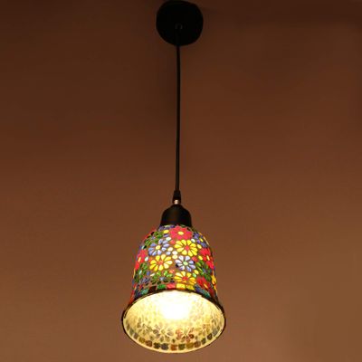 Somil Designer Pendent Hanging Ceiling Lamp Light with Black Cord, Glass, Round, Compatible with 5 to 60 Watt LED, Multicolour