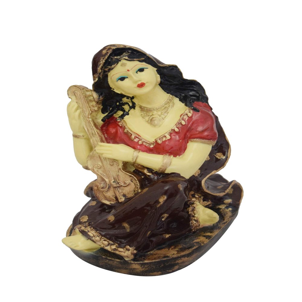 GW Creations Rajasthani Woman Musician Showpiece  Traditional Handcrafted Figurine Playing Ukulele | Antique Brown Home Decorative Statue (12x10x19 cm)