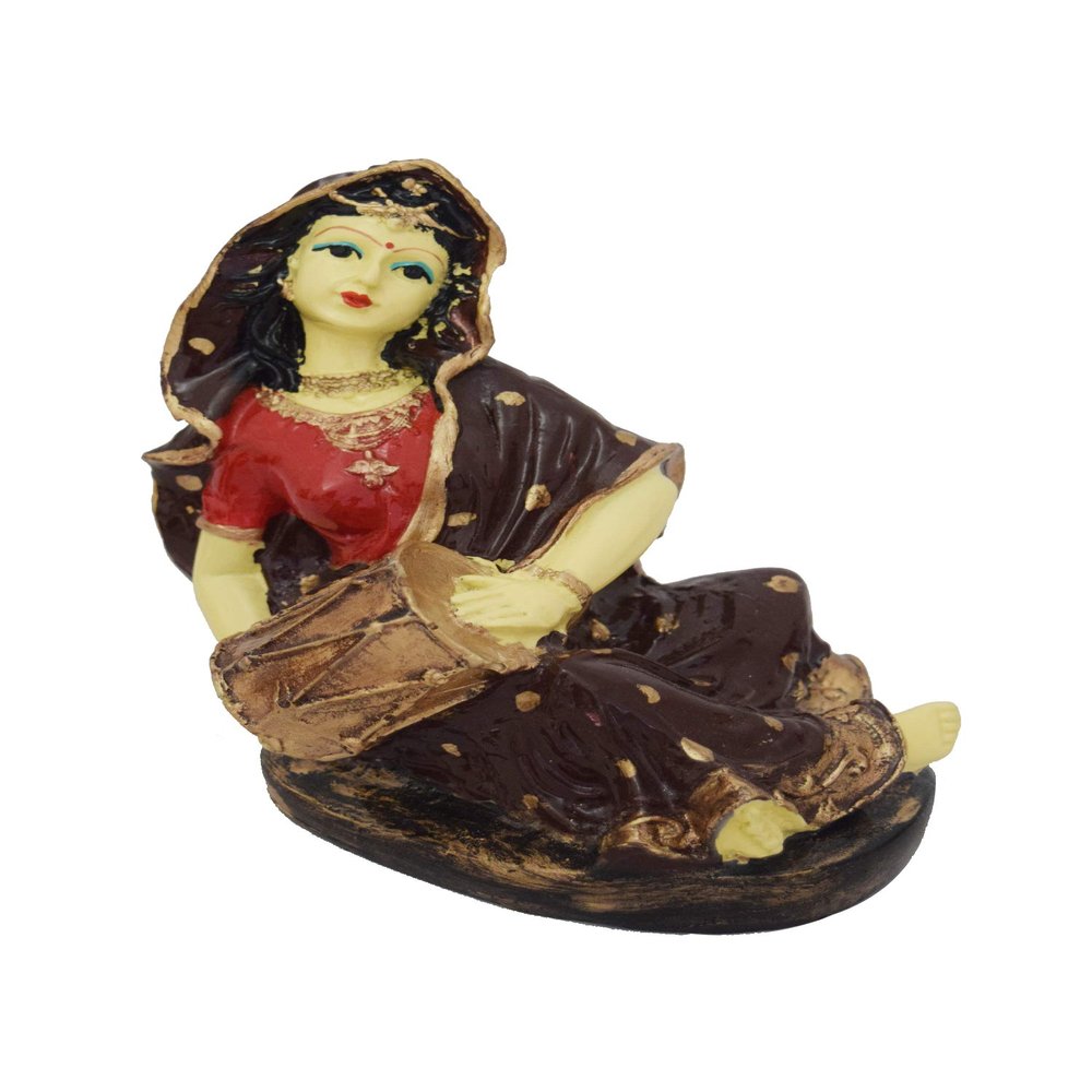 GW Creations Beautiful Standard Traditional Rajasthani Woman Playinng Dholak Showpieces Home Decorative. Brown (12 * 10 * 19 cm)