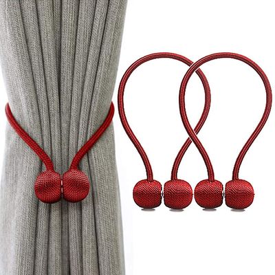 HASTHIP Magnetic Curtain Tiebacks Curtain Clips Rope Holdbacks Curtain Weaving Holder Buckles for Home Office Decorative,Pack of 2 (Red)
