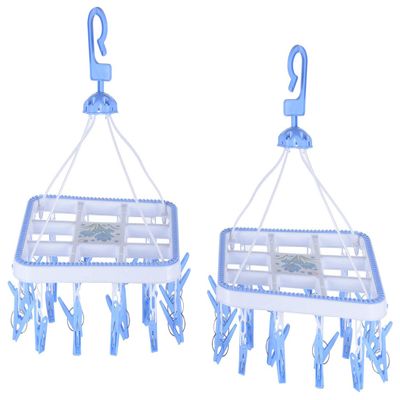 River plast Cloth Drying Stand Hanger for Indoor and Outdoor, Balcony 24 Plastic Clips, Set of 2