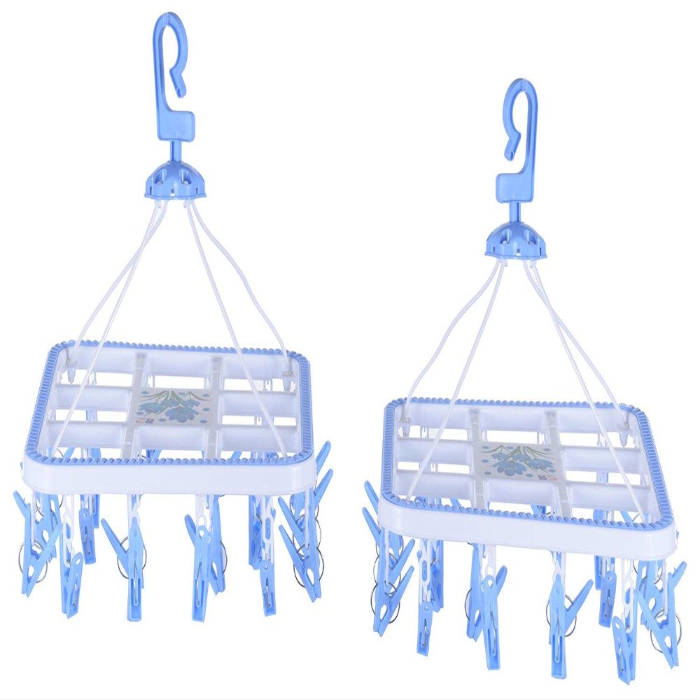 River plast Cloth Drying Stand Hanger for Indoor and Outdoor, Balcony 24 Plastic Clips, Set of 2