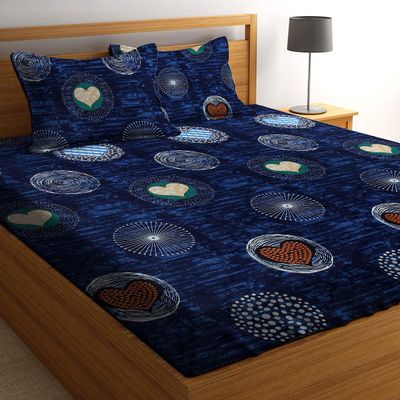 HIYANSHI HOME FURNISHING Premium Cotton Double King Flat Bedsheets with 2 Pillow Covers (90'' x100'', Design-9)