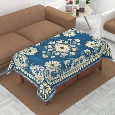 LUXURY CRAFTS Luxurious Attractive Design Chenille Rectangular 4 Seater Center Table Cover (Sky Blue)(Chenille)