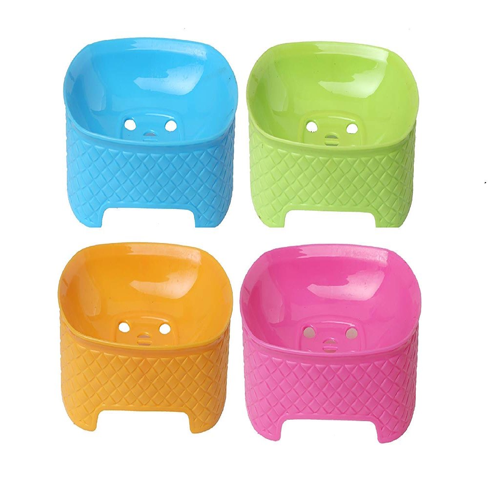 RJ Rojeno Plastic Soap Dish Set of 4 pcs (Multicolour -Colour May Vary, Standard)