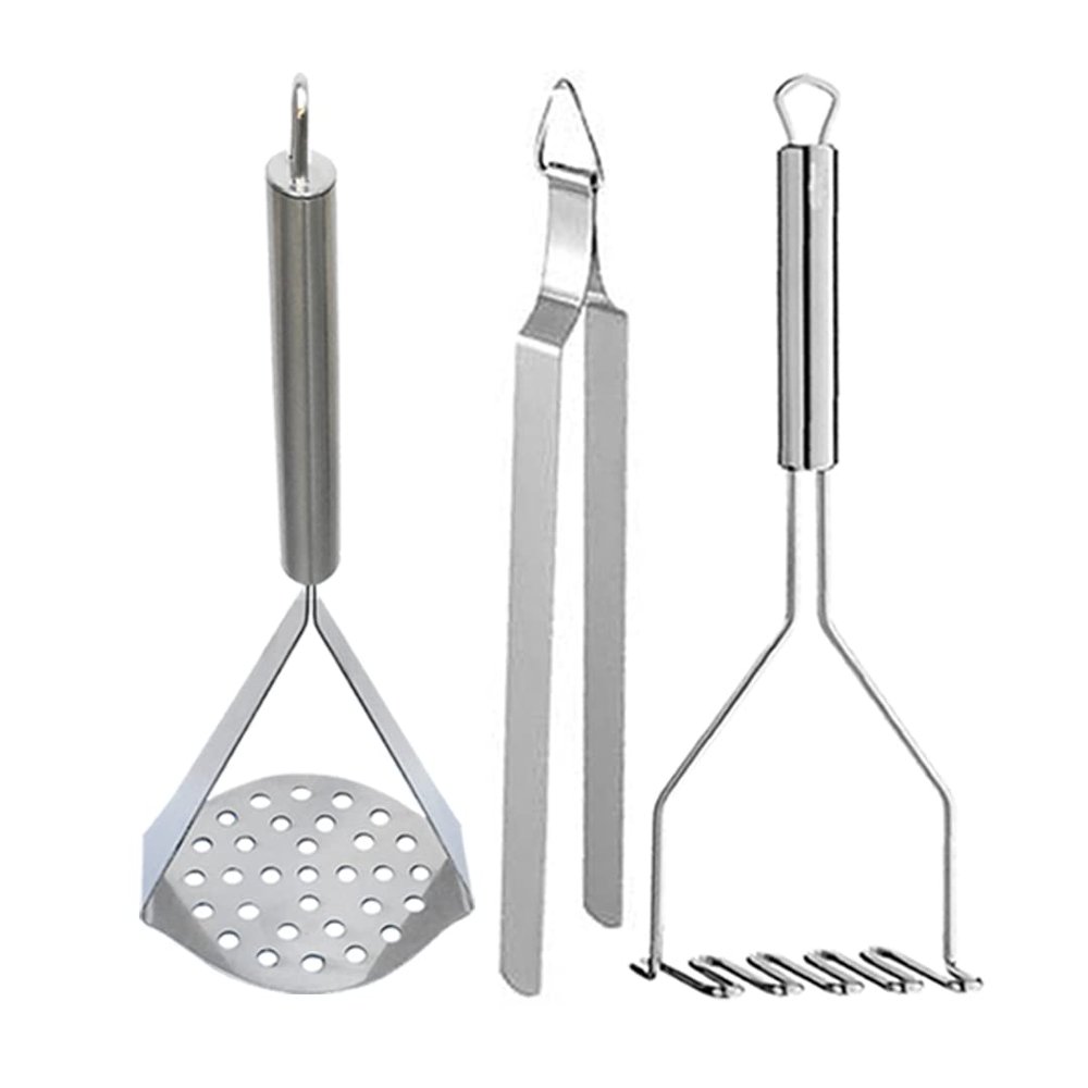 Oc9 Stainless Steel Potato Masher/Pav Bhaji Masher (Pack of 2) & Roti Chimta/Utility Tong for Kitchen