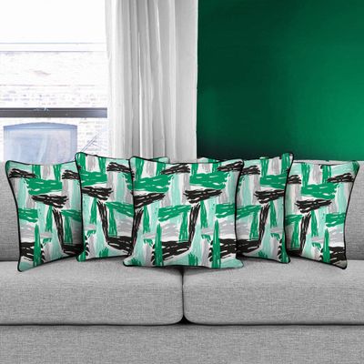 DECOTREE Cotton 104 TC Cushion Cover, 12 x 12 Inch, Turquoise Blue, 5 Pieces