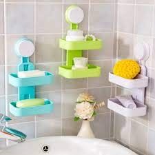 SEASPIRIT Plastic Double Layer Soap Dish Suction Cup Wall Tray Self-Adhesive Stainless Steel Waterproof Kitchen Bathroom Soaps Storage Rack