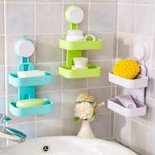 SEASPIRIT Plastic Double Layer Soap Dish Suction Cup Wall Tray Self-Adhesive Stainless Steel Waterproof Kitchen Bathroom Soaps Storage Rack