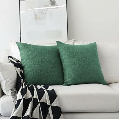 Khooti Jute Cushion Cover | 10x10| Green | Set of 2 | Throw Pillow Cover for Couches, Chairs, Sofas, Beds, Coffee Tables, Living Rooms, Bedrooms, Modern Boho Design