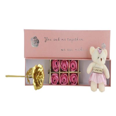 INTERNATIONAL GIFT Golden Rose and Teddy and Beautiful Rose (Golden, 1 Piece)